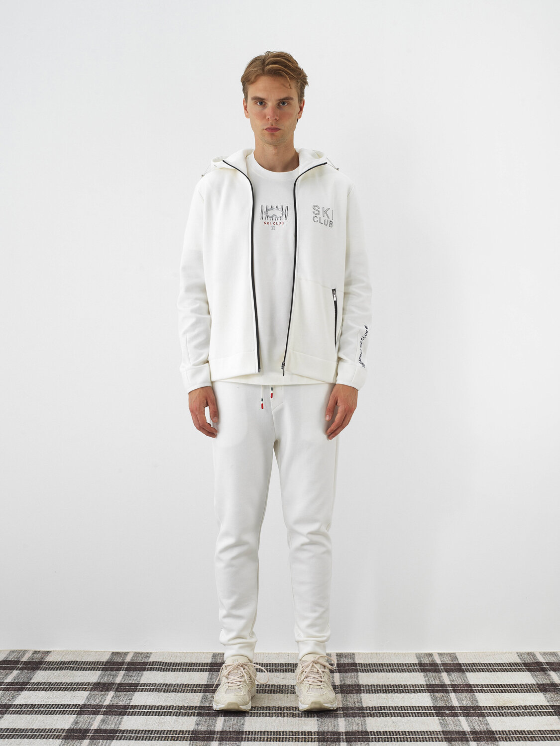 Ecru Cotton Textured Regular Fit Sweatpants - Xint