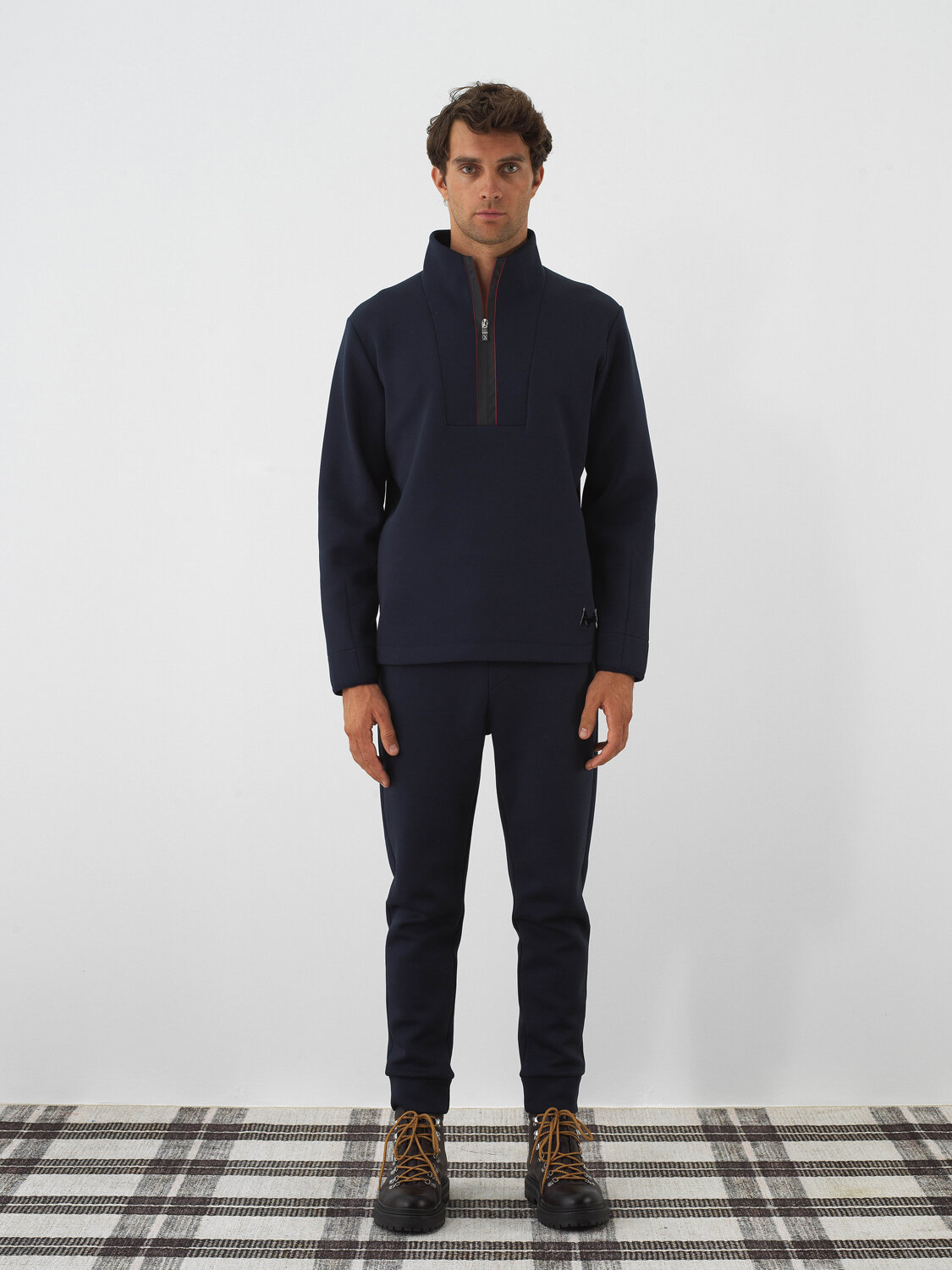 Navy Blue Cotton Textured Regular Fit Sweatshirt - Xint
