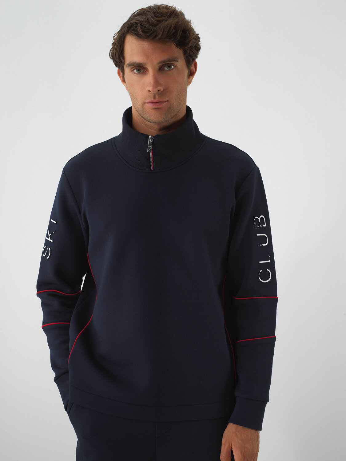 Navy Blue Cotton Textured Regular Fit Sweatshirt - Xint