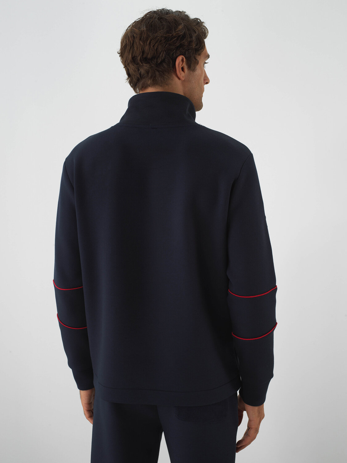 Navy Blue Cotton Textured Regular Fit Sweatshirt - Xint