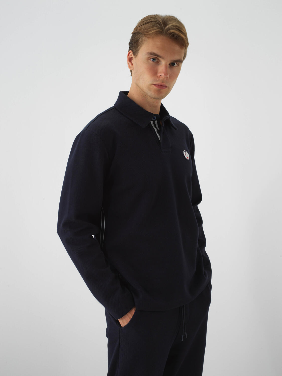 Navy Blue Cotton Textured Regular Fit Sweatshirt