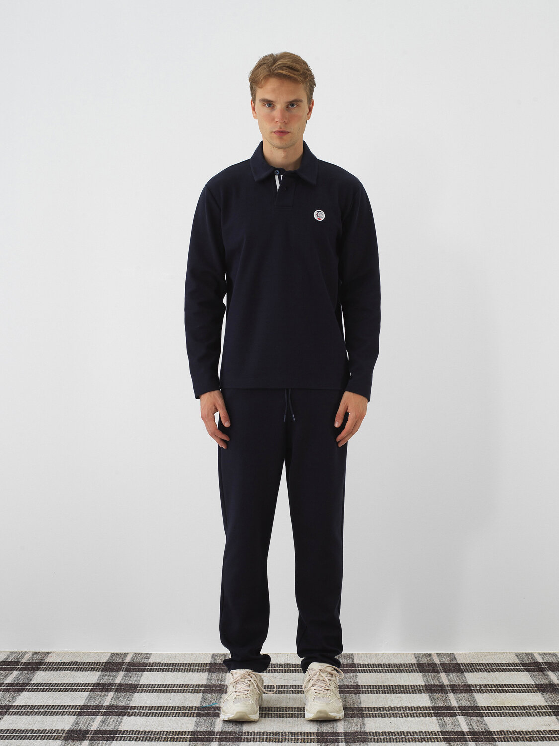 Navy Blue Cotton Textured Regular Fit Sweatshirt - Xint