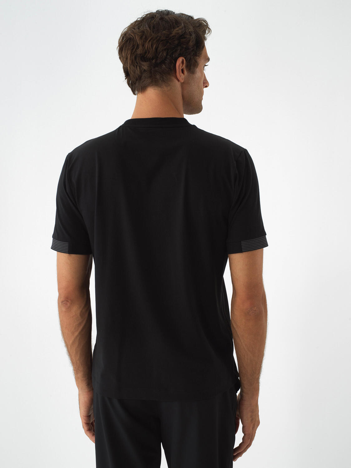 Black Cotton Textured Regular Fit T-Shirt - 4