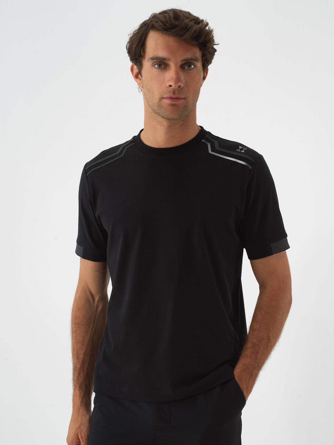 Black Cotton Textured Regular Fit T-Shirt