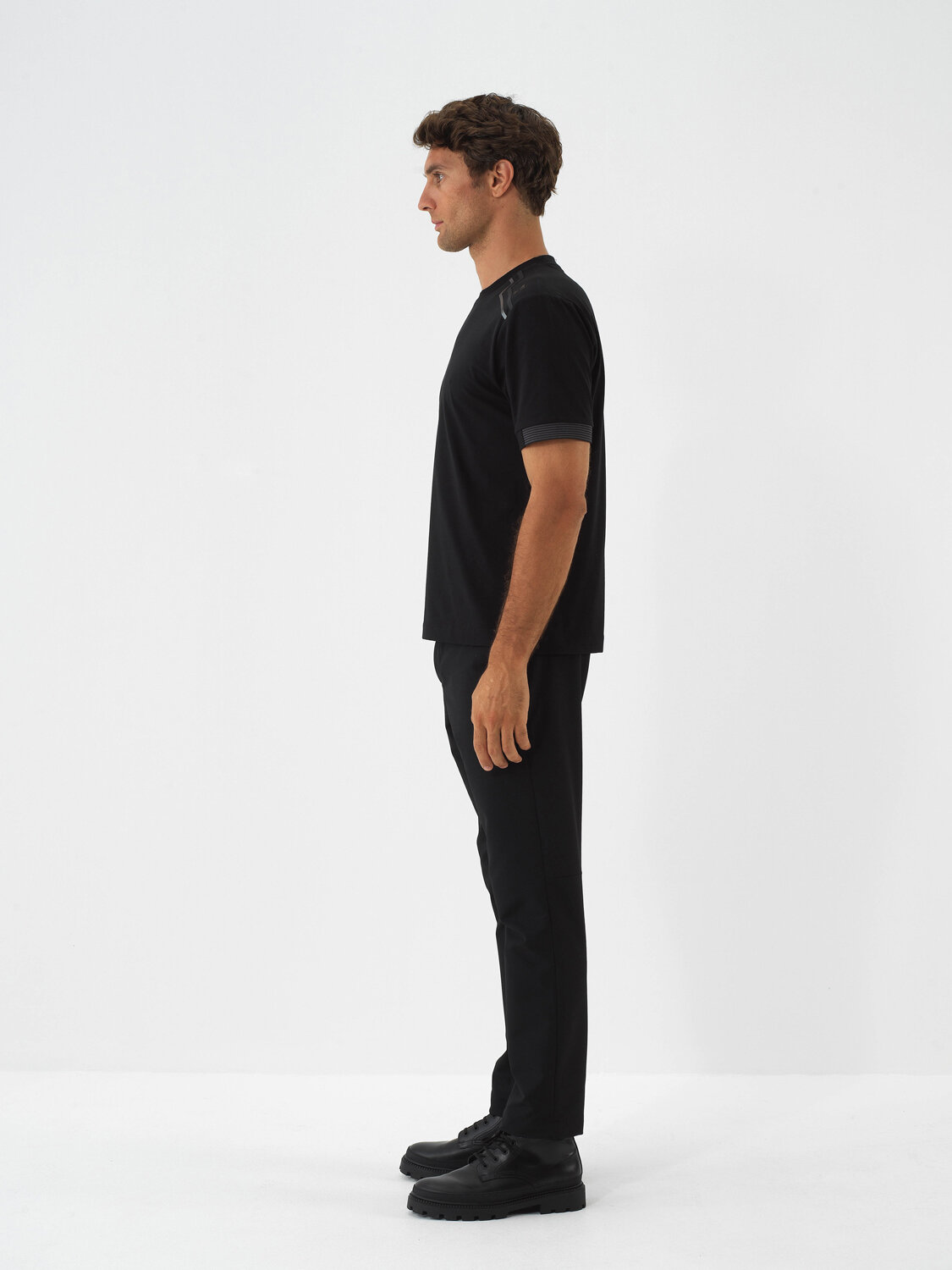 Black Cotton Textured Regular Fit T-Shirt - Xint