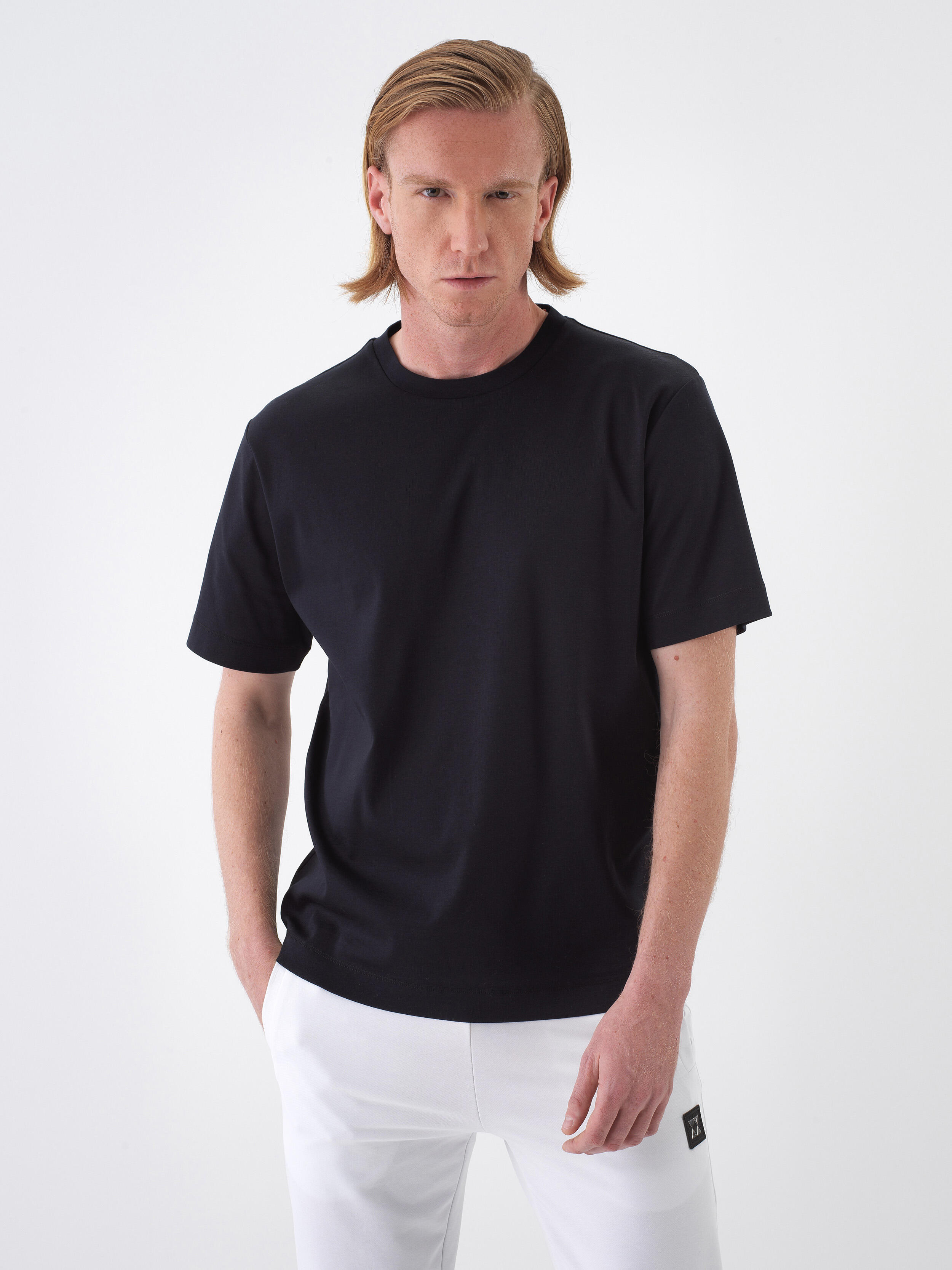 Black Luxury Mercerized Textured Regular Fit T-Shirt