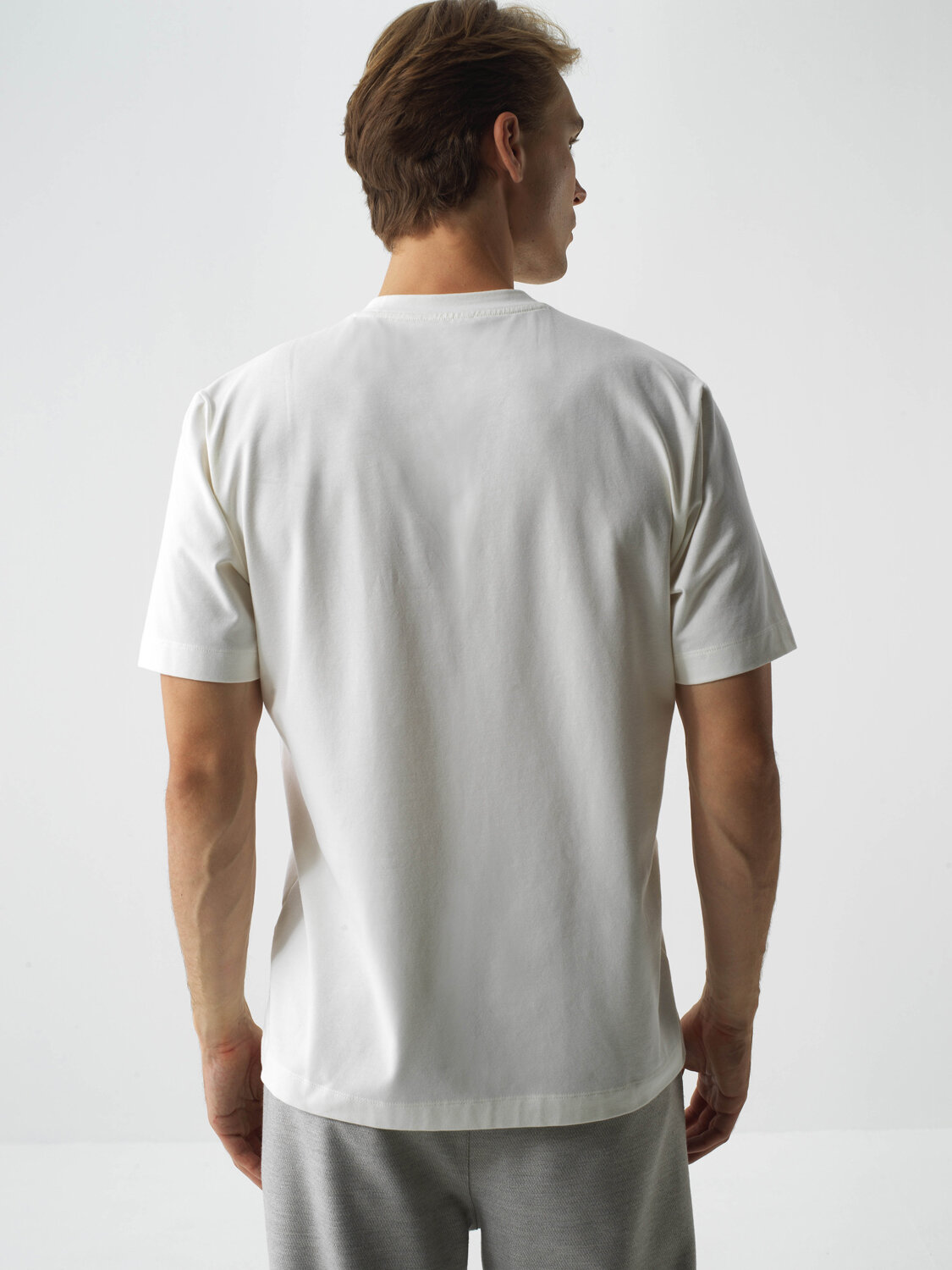Ecru Cotton Textured Regular Fit T-Shirt - Xint
