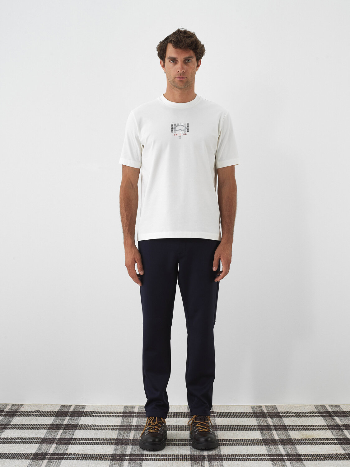 Ecru Cotton Textured Regular Fit T-Shirt - Xint