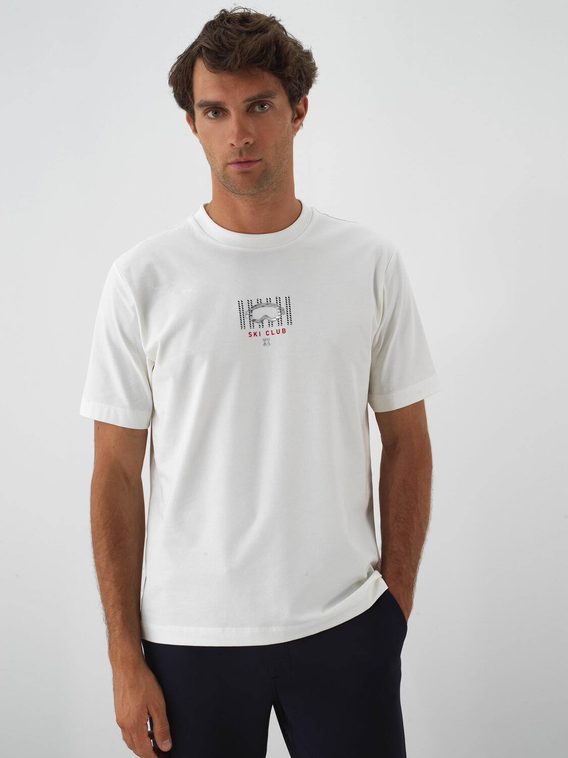 Ecru Cotton Textured Regular Fit T-Shirt