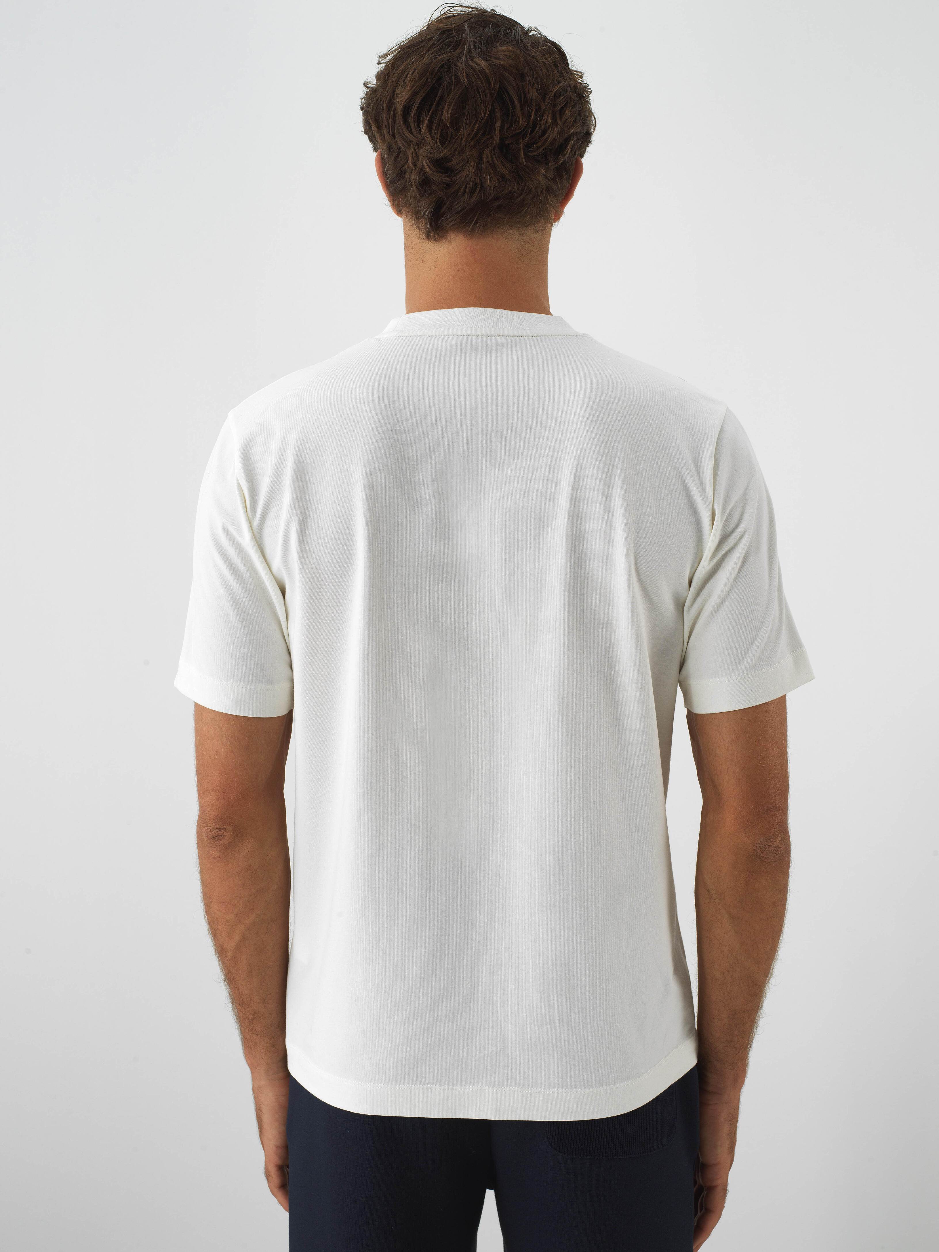 Ecru Cotton Textured Regular Fit T-Shirt - 4
