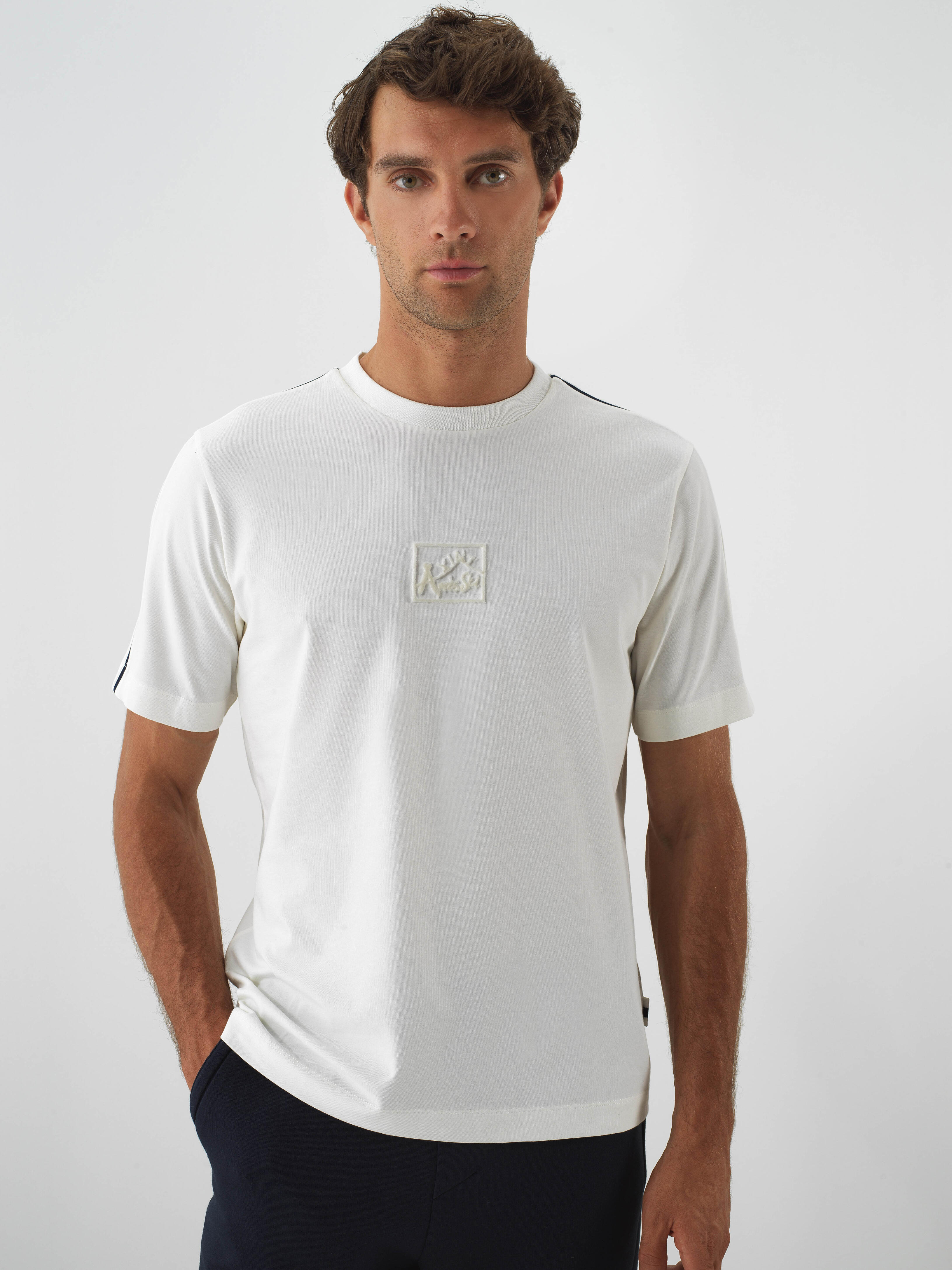 Ecru Cotton Textured Regular Fit T-Shirt