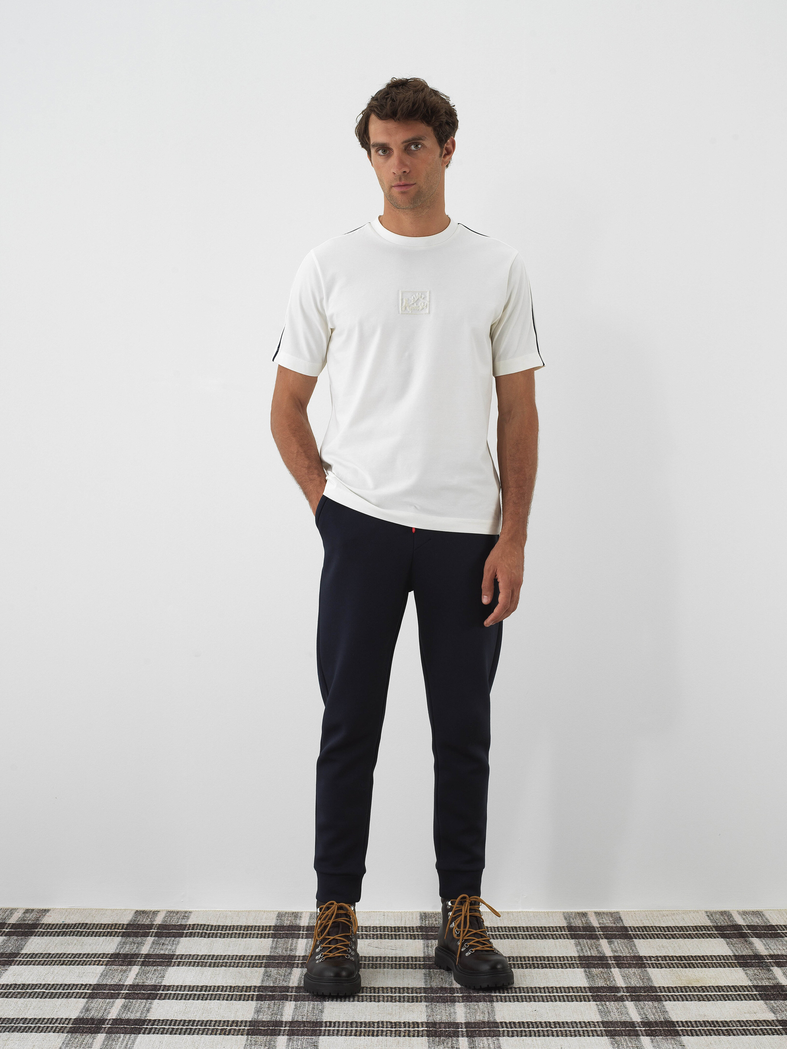 Ecru Cotton Textured Regular Fit T-Shirt - Xint