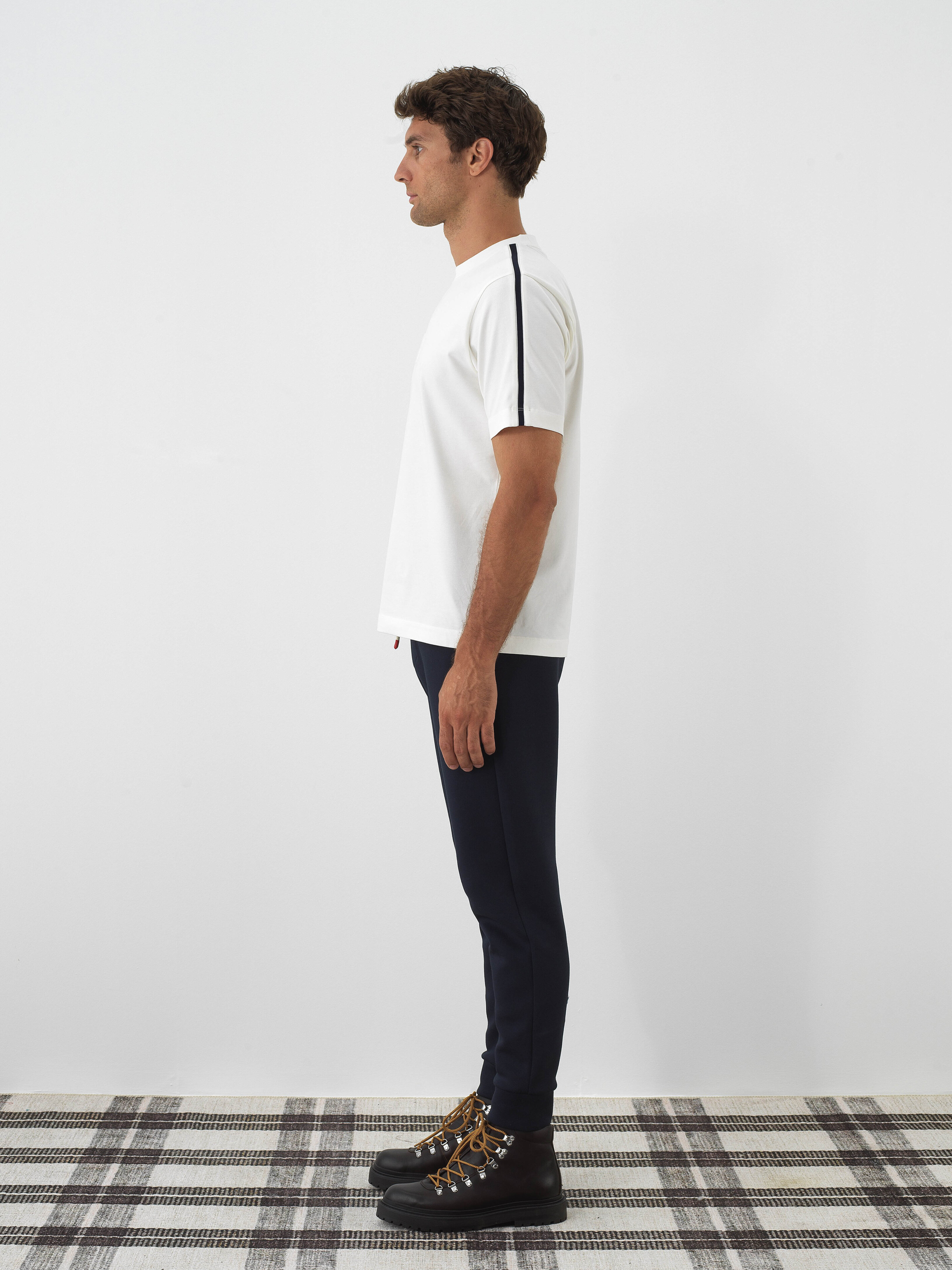 Ecru Cotton Textured Regular Fit T-Shirt - Xint