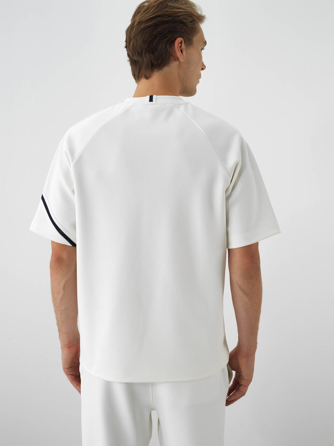 Ecru Flexible Textured Oversize T-Shirt - 4