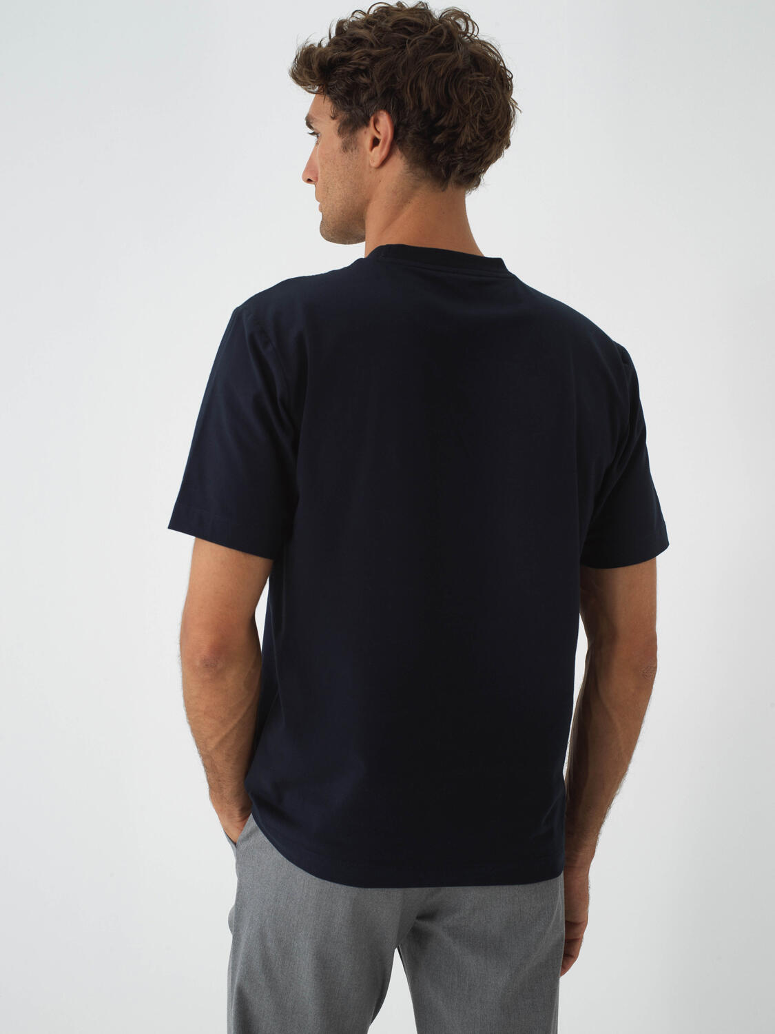 Navy Blue Cotton Textured Regular Fit T-Shirt - 4