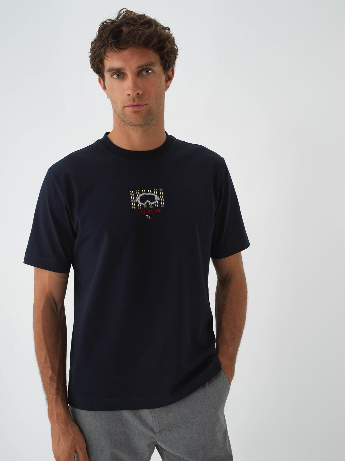 Navy Blue Cotton Textured Regular Fit T-Shirt