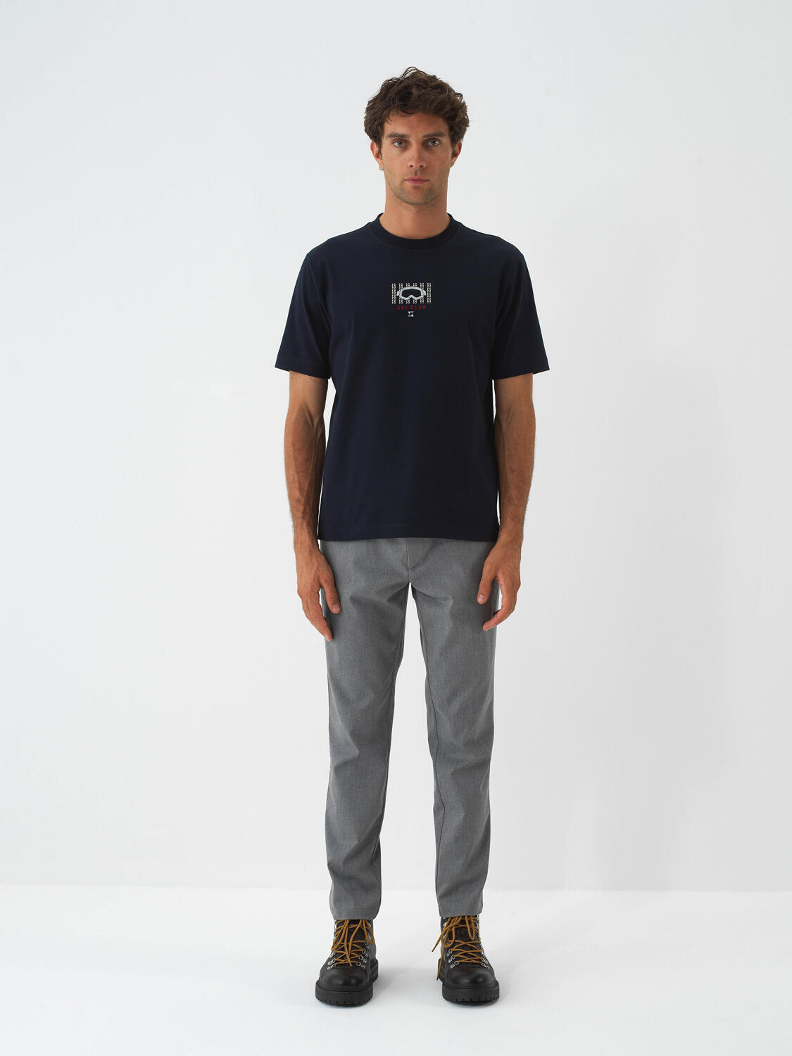 Navy Blue Cotton Textured Regular Fit T-Shirt - 2