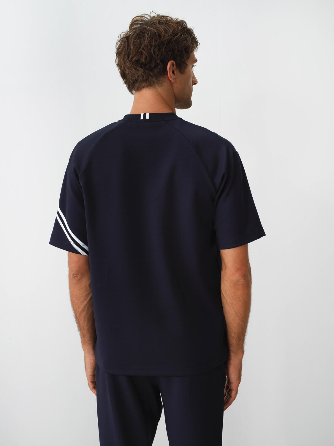 Navy Blue Flexible Textured Oversize T-Shirt - 4