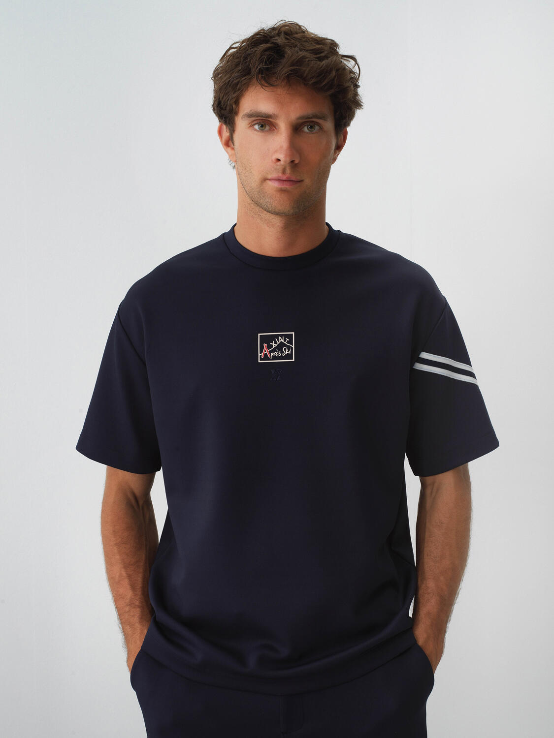 Navy Blue Flexible Textured Oversize T-Shirt