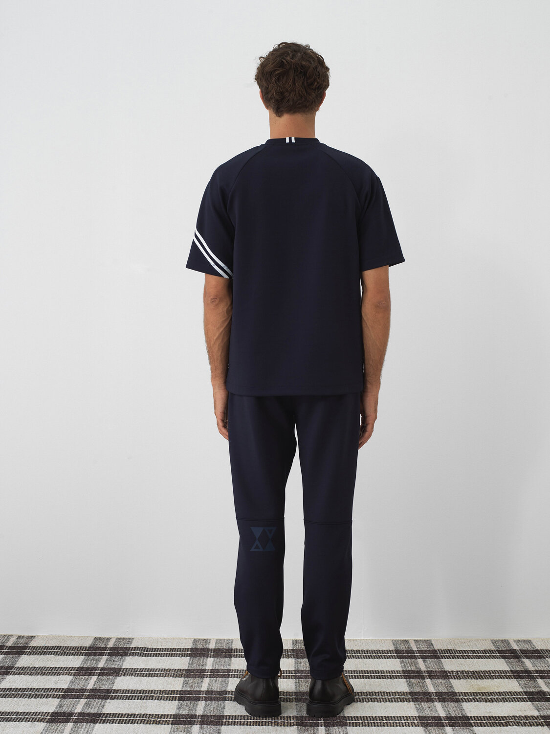 Navy Blue Flexible Textured Oversize T-Shirt - Xint