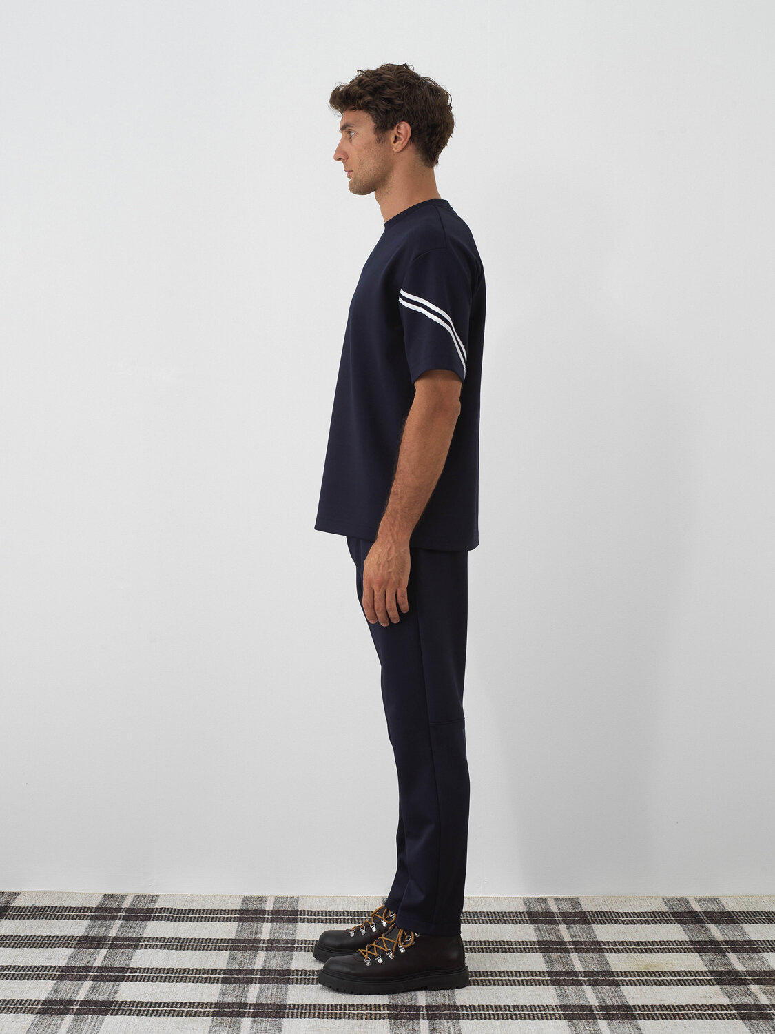 Navy Blue Flexible Textured Oversize T-Shirt - Xint