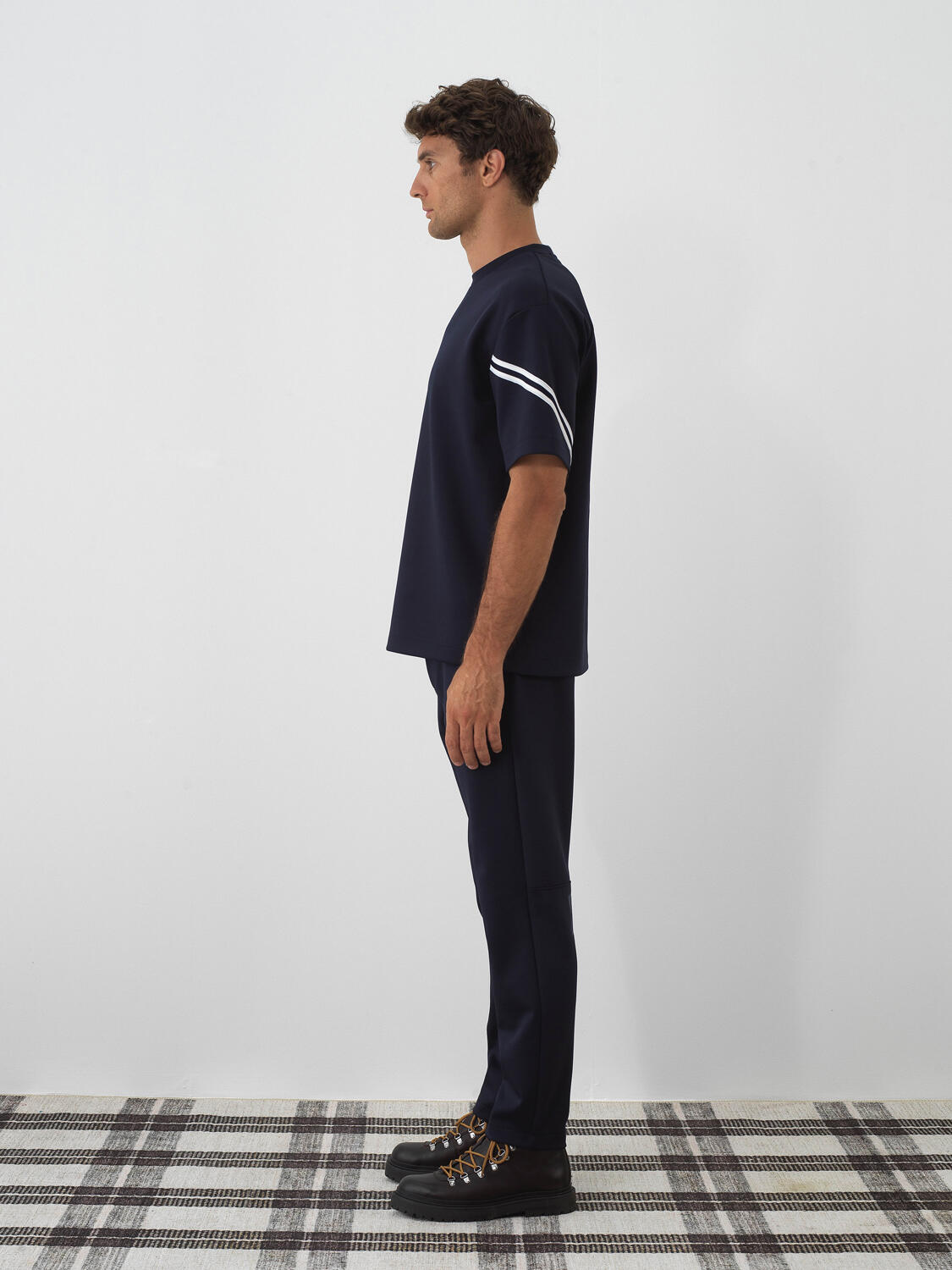 Navy Blue Flexible Textured Oversize T-Shirt - 3