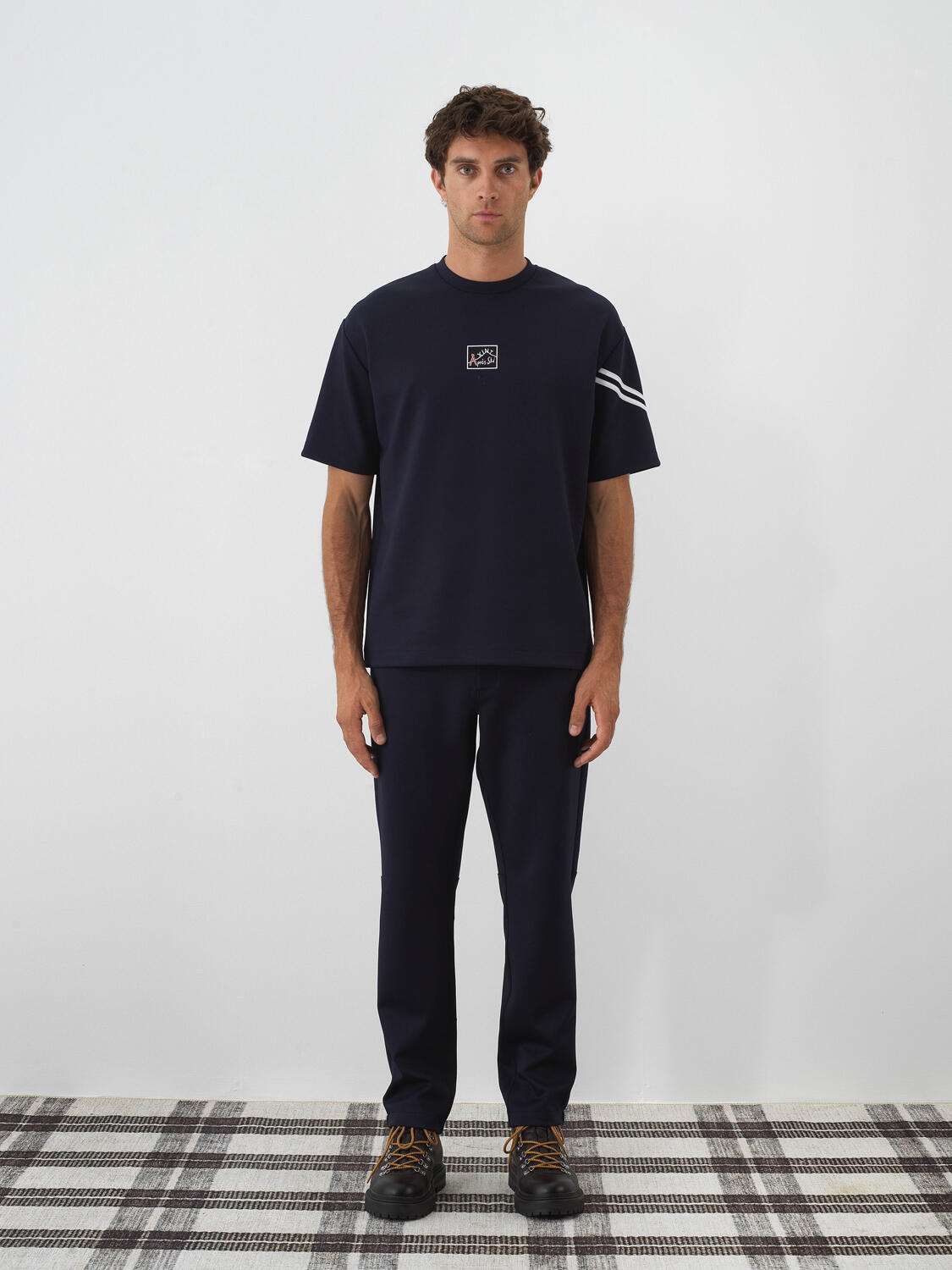 Navy Blue Flexible Textured Oversize T-Shirt - 2