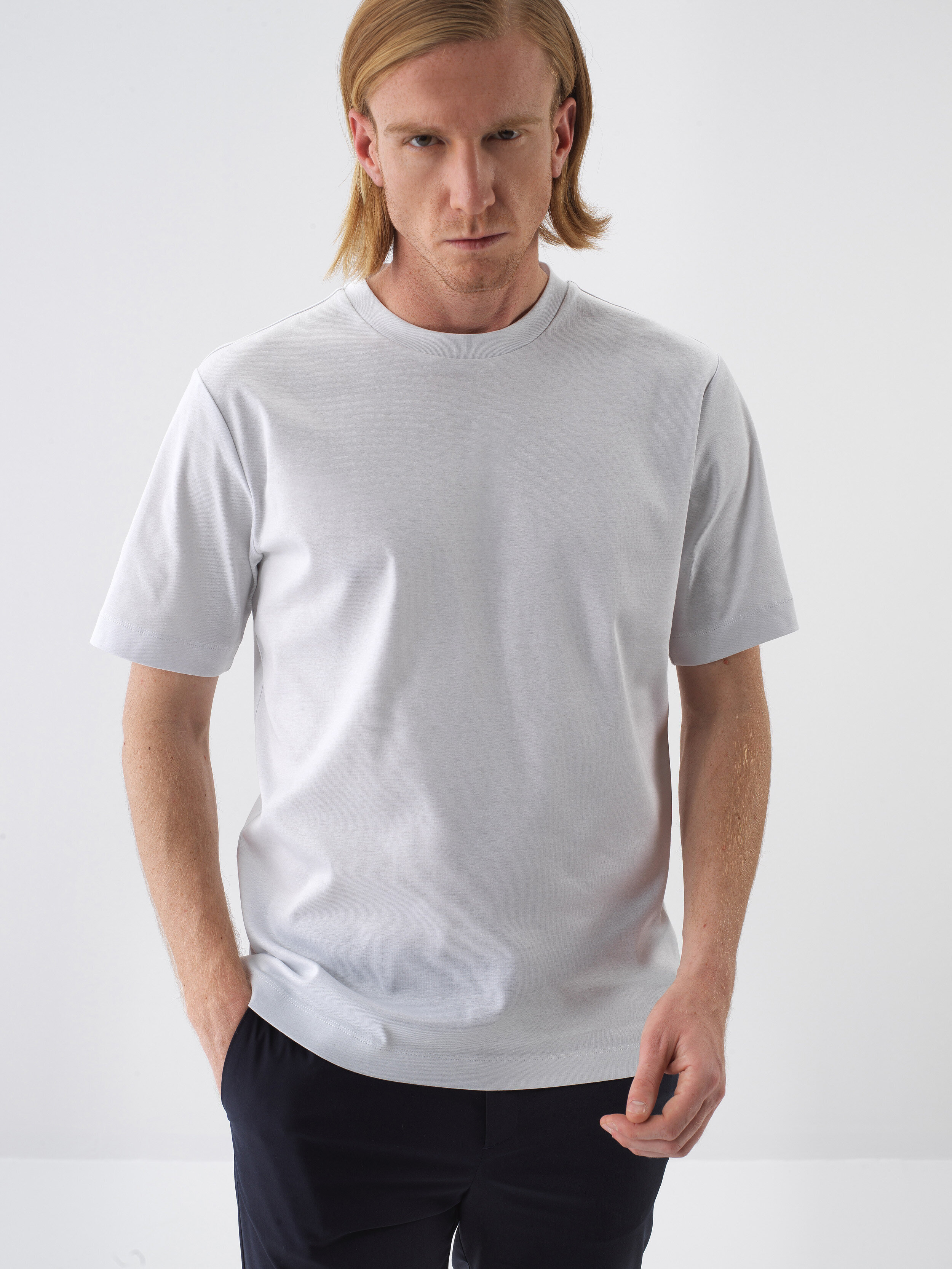 White Luxury Mercerized Textured Regular Fit T-Shirt - Xint