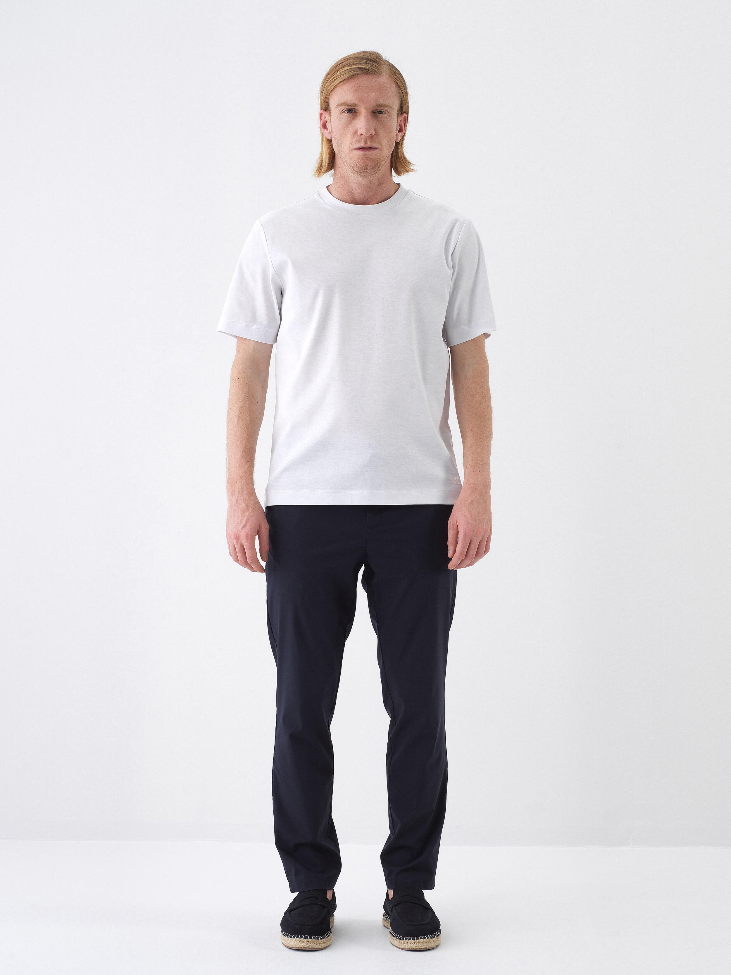 White Luxury Mercerized Textured Regular Fit T-Shirt - 2
