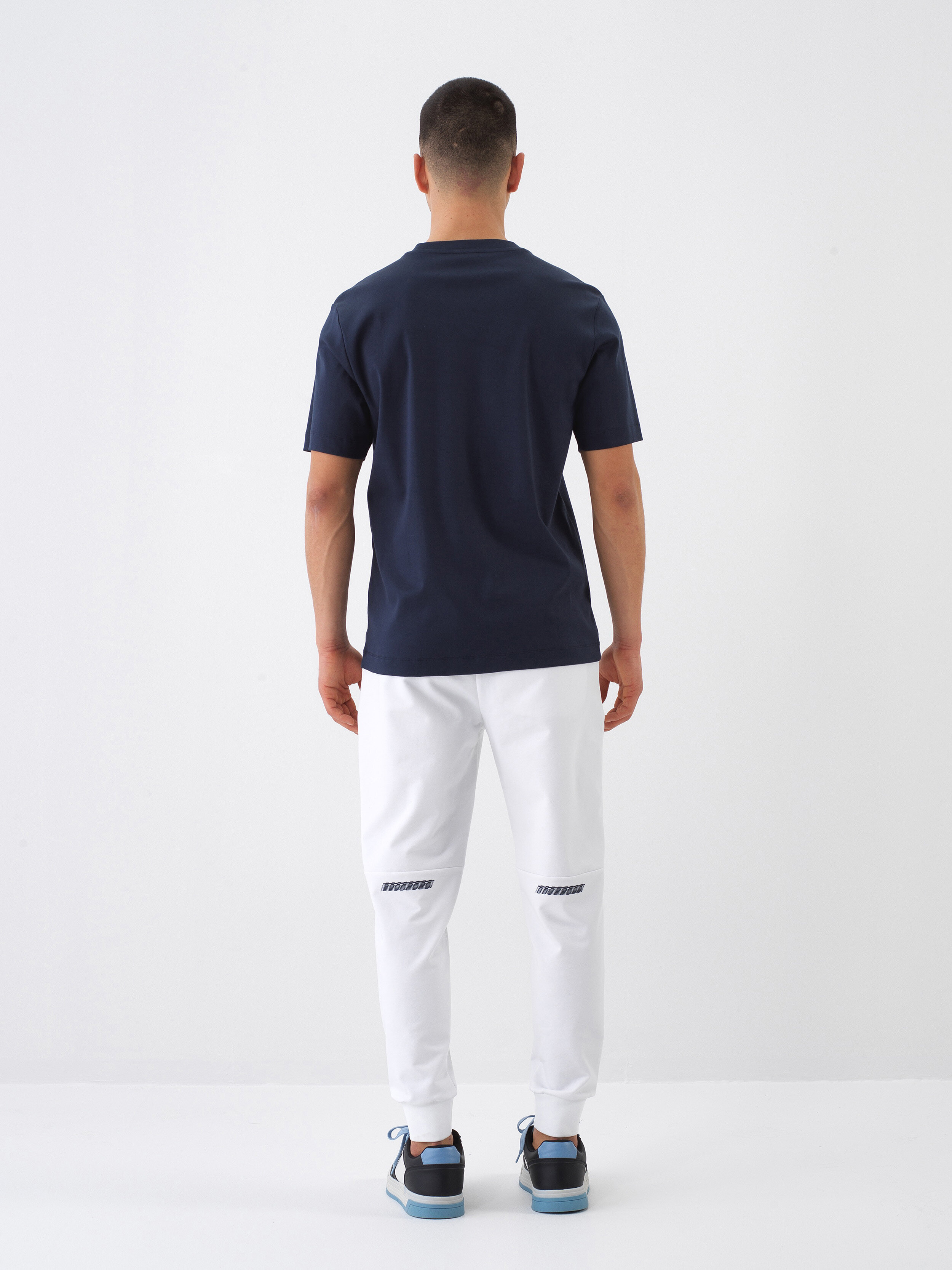 Navy Blue Luxury Mercerized Textured Regular Fit T-Shirt - Xint