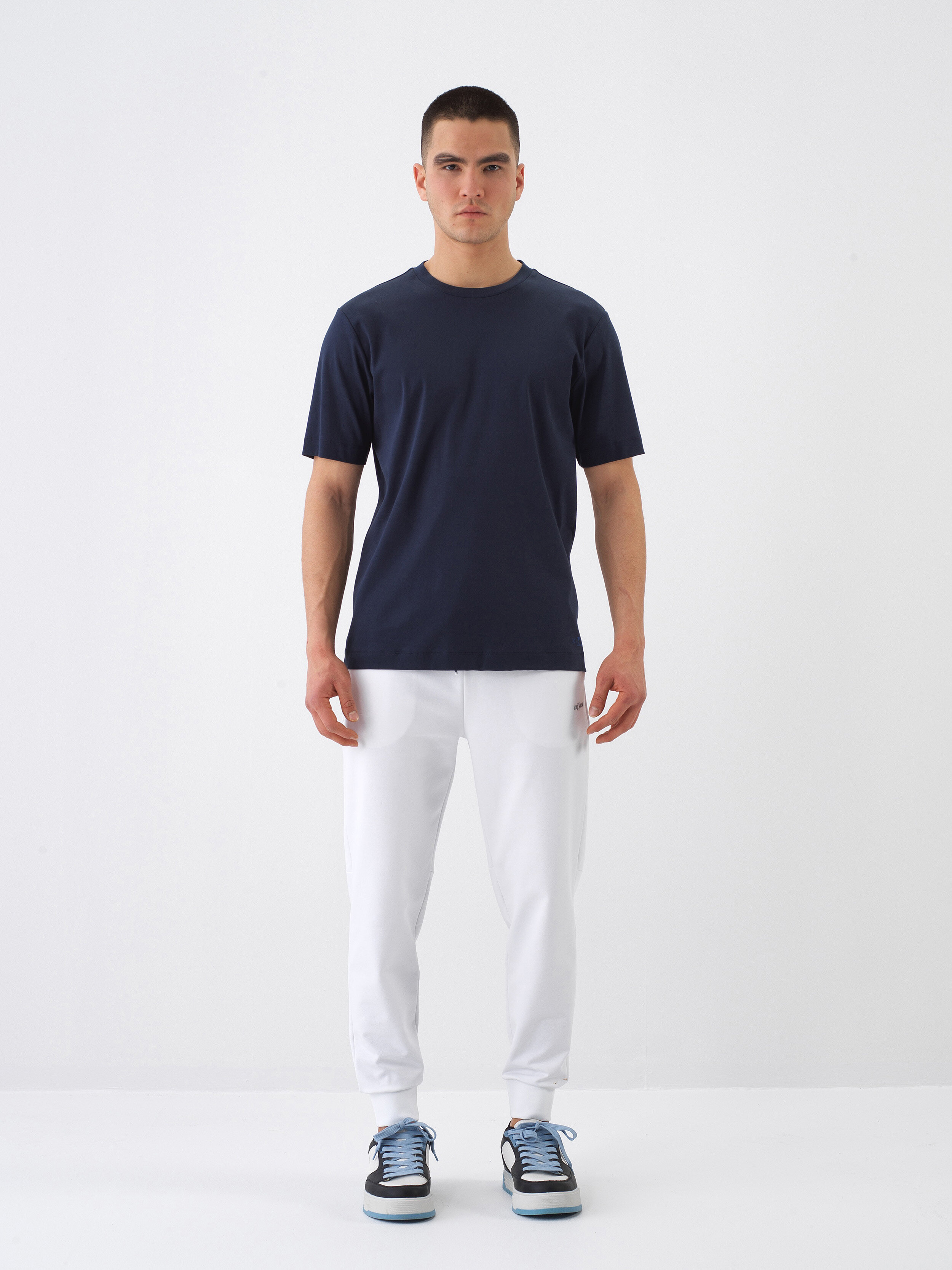 Navy Blue Luxury Mercerized Textured Regular Fit T-Shirt - Xint