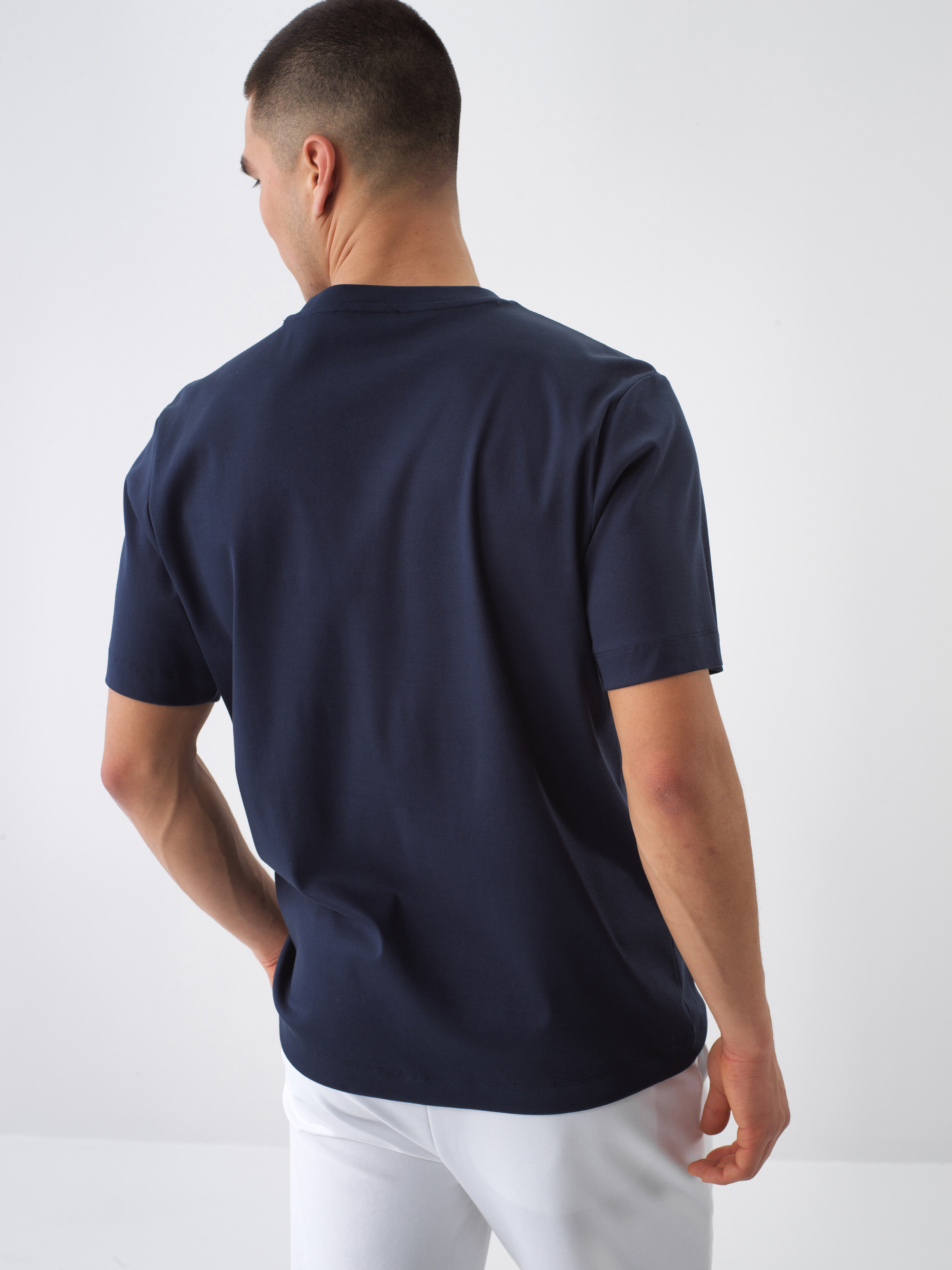 Navy Blue Luxury Mercerized Textured Regular Fit T-Shirt - Xint