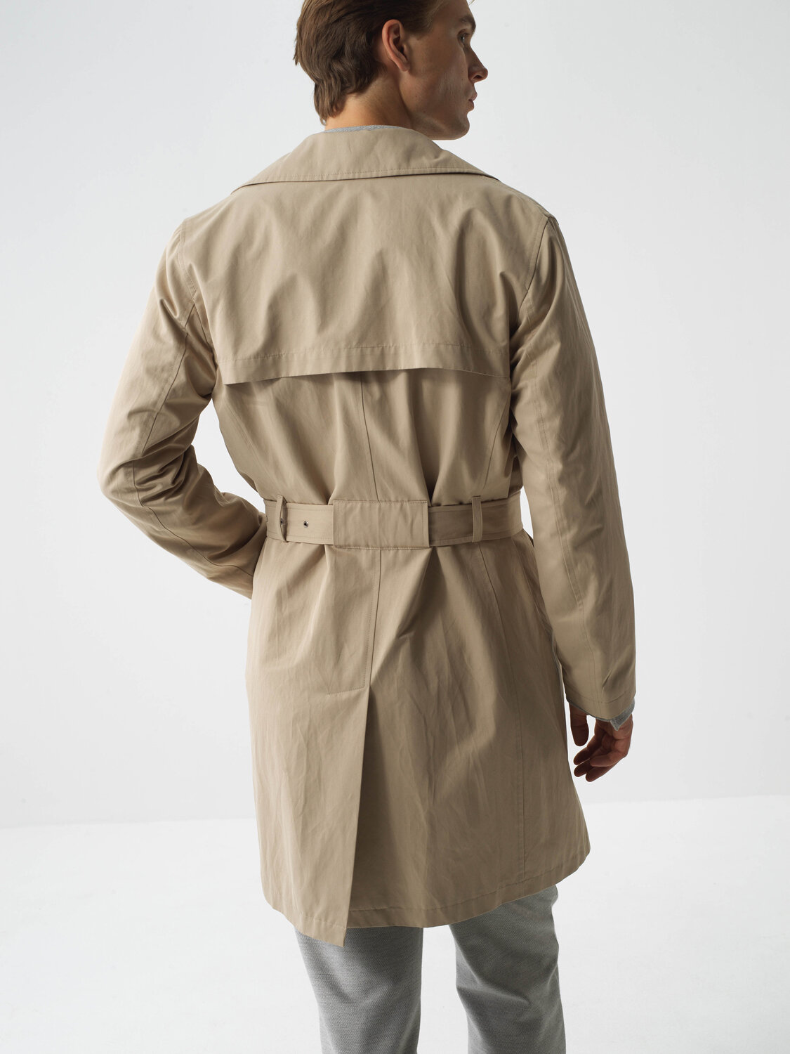 Beige Cotton Textured Regular Fit Trench Coat - Xint