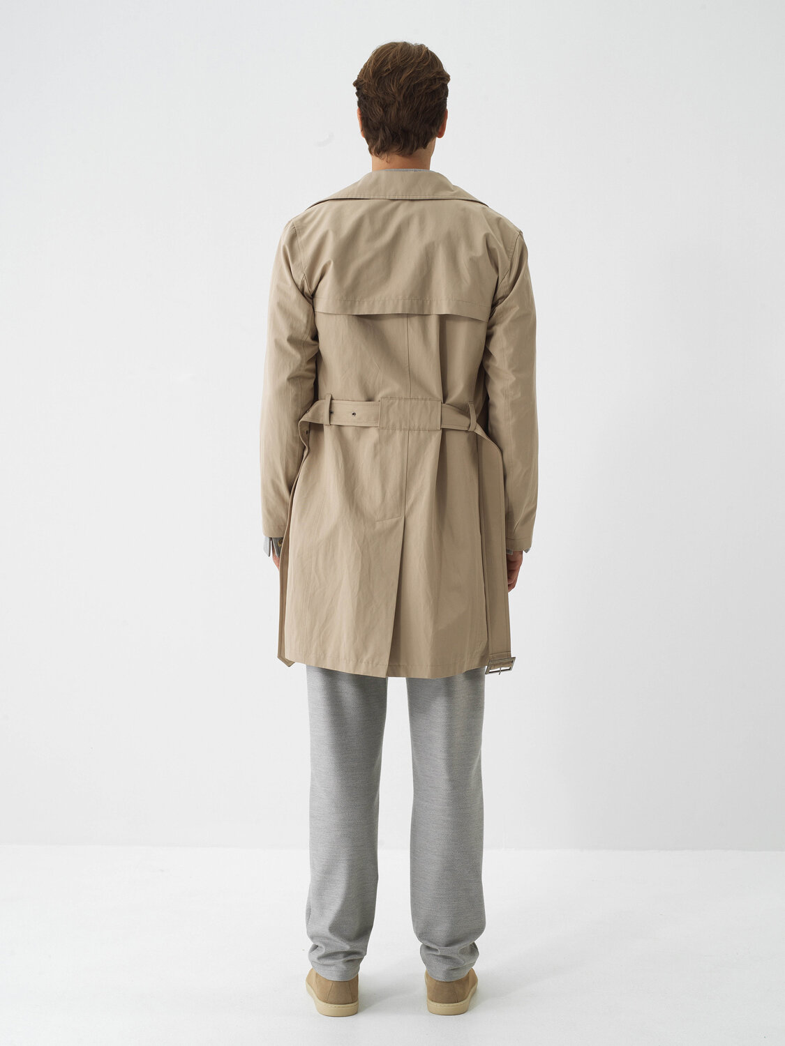 Beige Cotton Textured Regular Fit Trench Coat - Xint