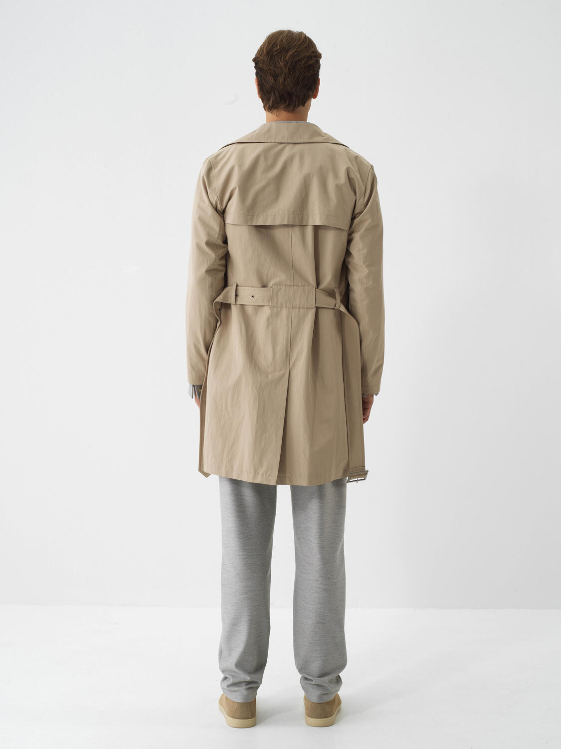 Beige Cotton Textured Regular Fit Trench Coat - 5