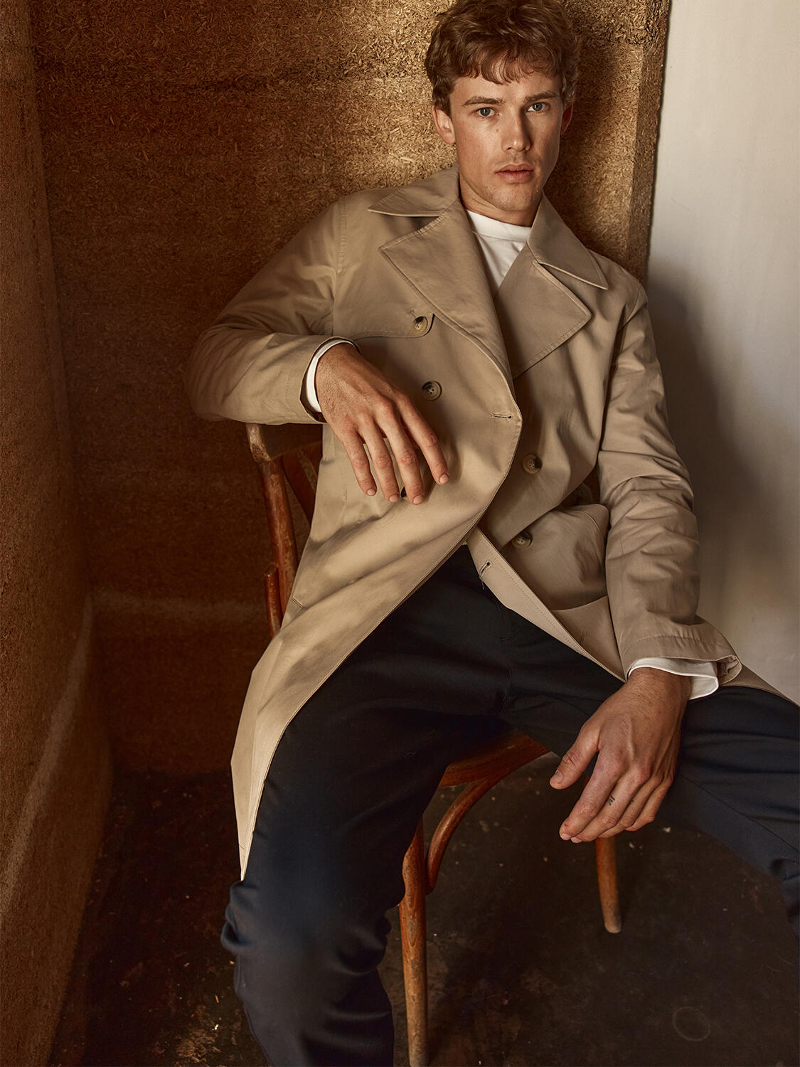 Beige Cotton Textured Regular Fit Trench Coat - 1