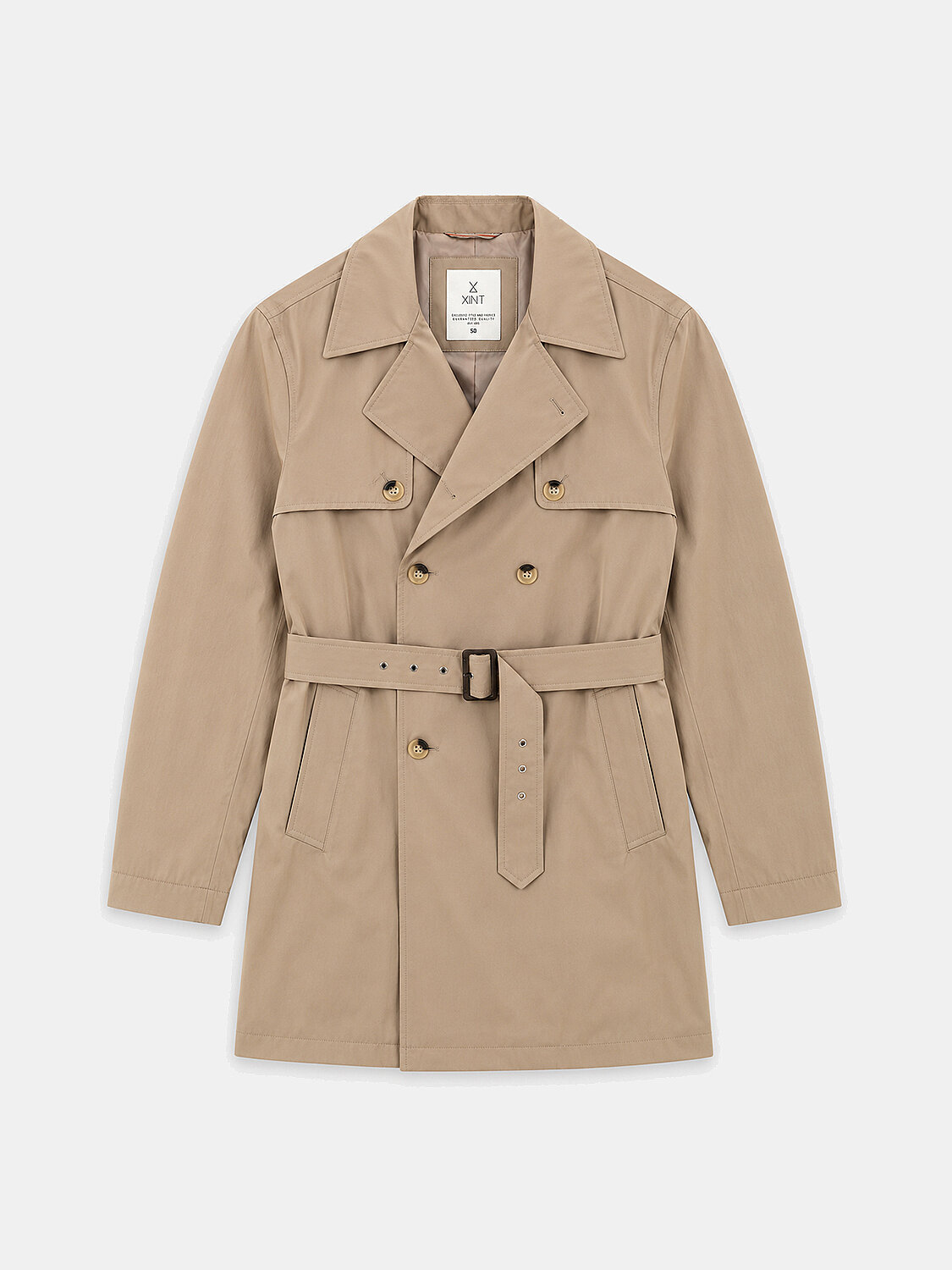 Beige Cotton Textured Regular Fit Trench Coat (1)