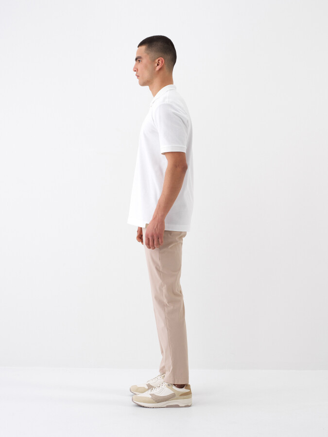 Beige Slim Fit Cotton Jogger Trousers - 3