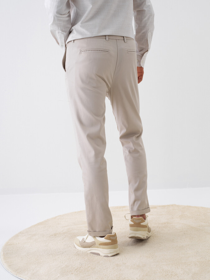 Beige Slim Fit Cotton Jogger Trousers - 4