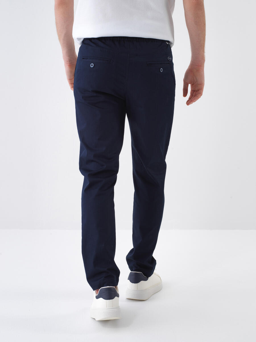 Navy Blue Slim Fit Cotton Jogger Trousers - 4