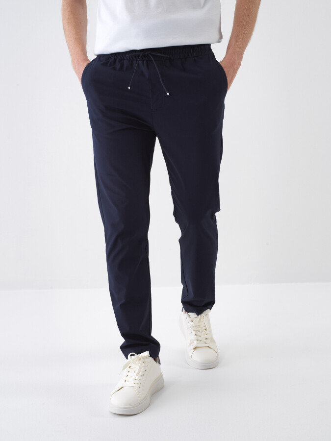 Navy Blue Slim Fit Cotton Jogger Trousers