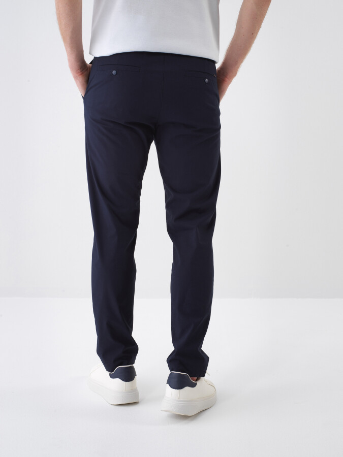 Navy Blue Slim Fit Cotton Jogger Trousers - 4