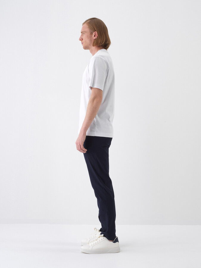 Navy Blue Slim Fit Cotton Jogger Trousers - 3