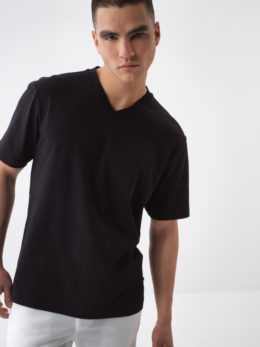 Black Regular Fit Cotton T-Shirt - 1