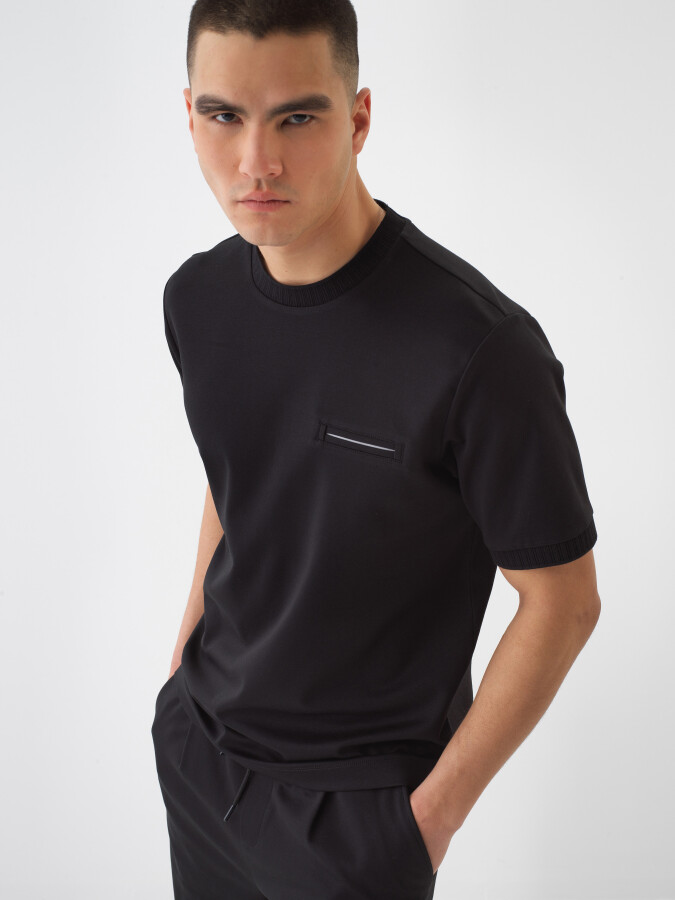 Black Regular Fit Cotton T-Shirt - 1