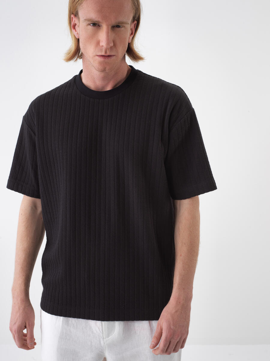 Black Regular Fit Cotton T-Shirt - 1