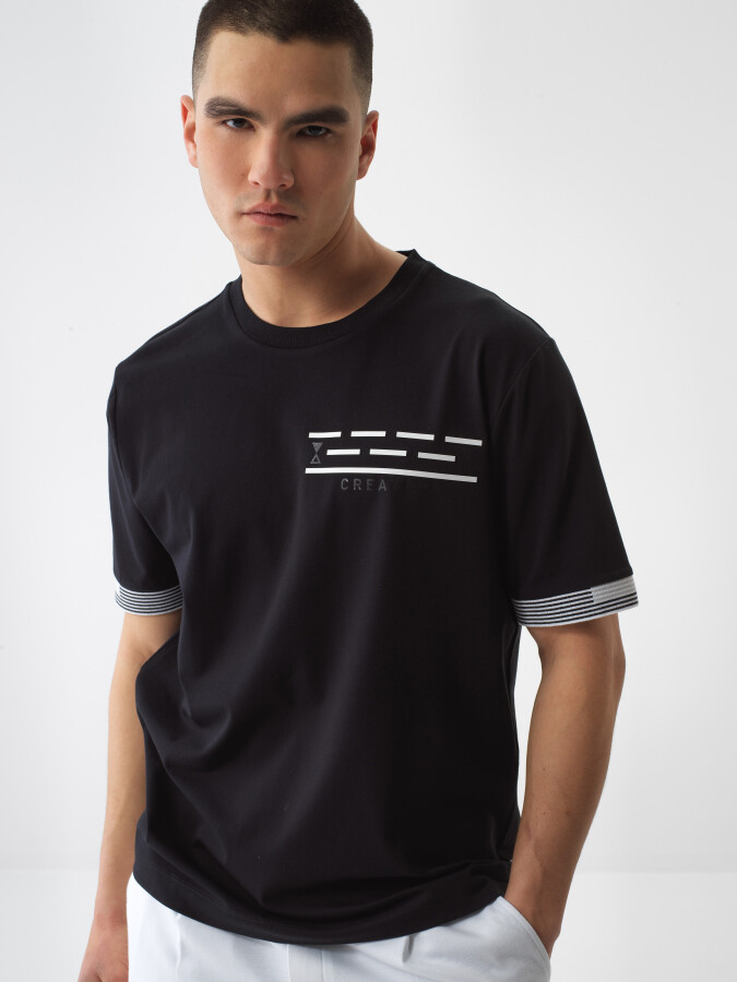 Black Regular Fit Cotton T-Shirt - 1