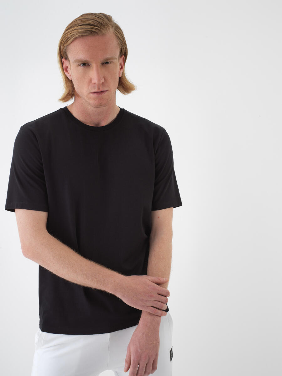 Black Slim Fit Cotton T-Shirt - 1