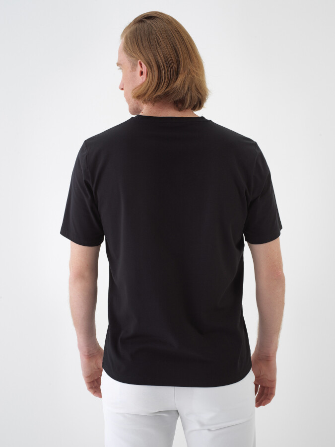 Black Slim Fit Cotton T-Shirt - 4