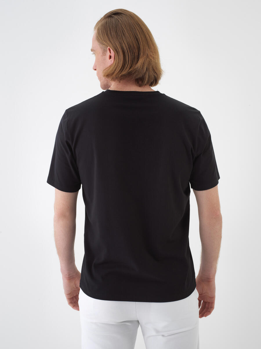 Black Slim Fit Cotton T-Shirt - 4